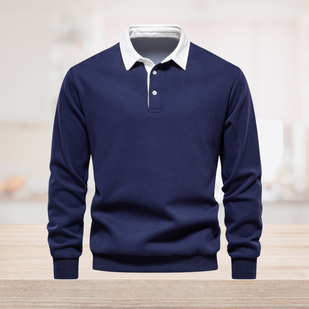 Heren polo pullover met lange mouwen