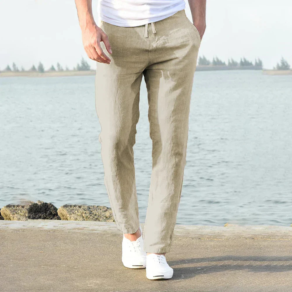 Heren slim-fit linnen broek