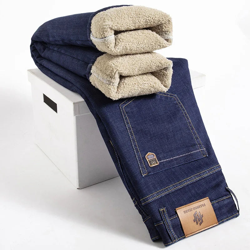 Heren Denim jeansbroek met warme fleece binnenvoering voor de winter