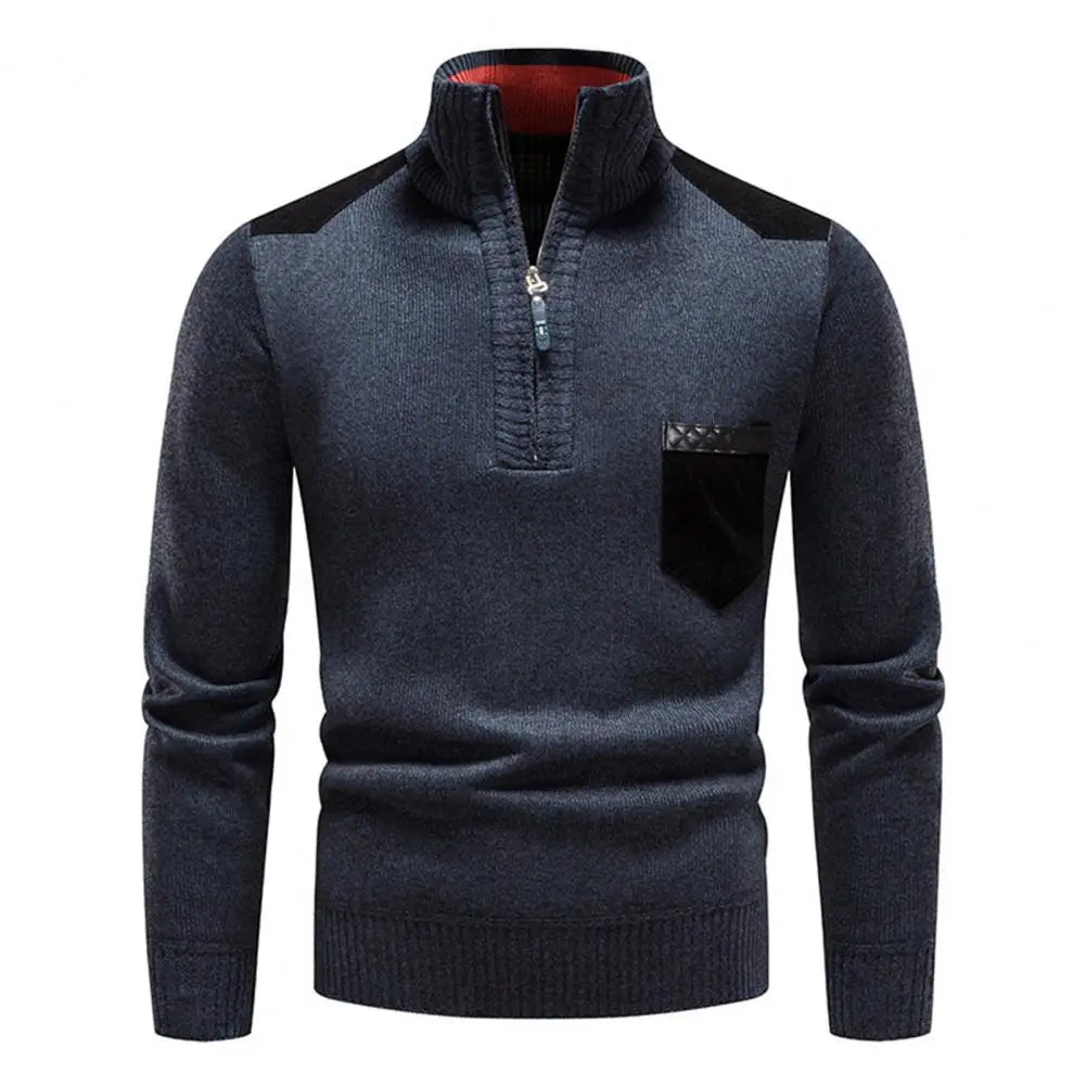 Heren pullover van merinowol met halve ritsafsluiting