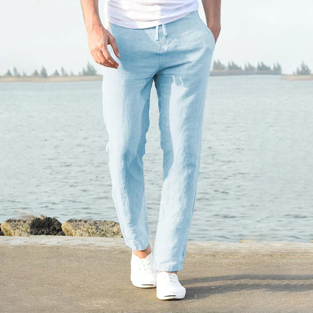 Heren slim-fit linnen broek