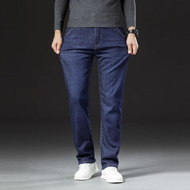 Heren Denim jeansbroek met warme fleece binnenvoering voor de winter