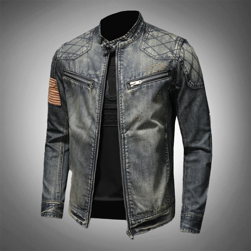 Heren denim jas met ritssluiting